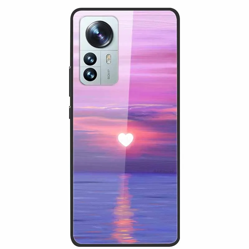 Luxury Cover for Xiaomi 12T Pro Flowers Tempered Glass Case for Xiaomi 12T TPU Bumper Xiaomi 12 T Hard Black Cover Colorful Capa