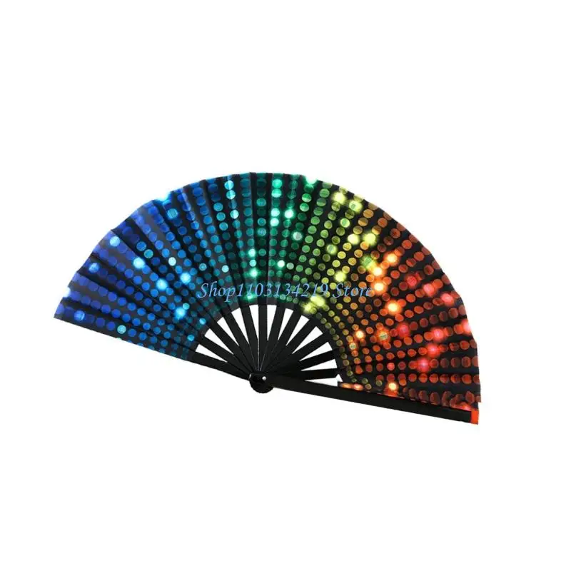 N5KC Light Sensitive Foldable Bamboos Hand Fan for Concerts Raves and Costume Parties