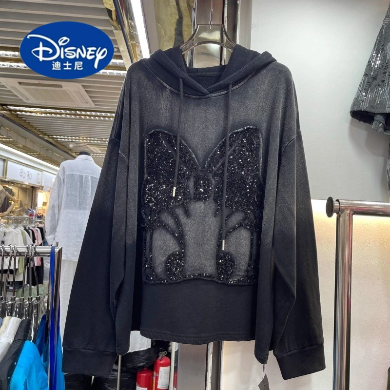 

Disney Women's Sequins Embroidered Donald Duck Hooded Sweatshirt - Long Sleeve Pullover