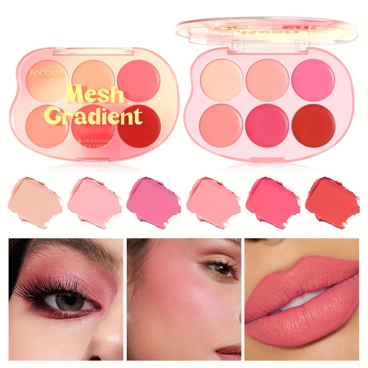 Rossetto sfumato 2 in 1 + tavolozza di fard, caratterizzato da fard e rossetto, 6 tonalità di colore, duraturo e impermeabile