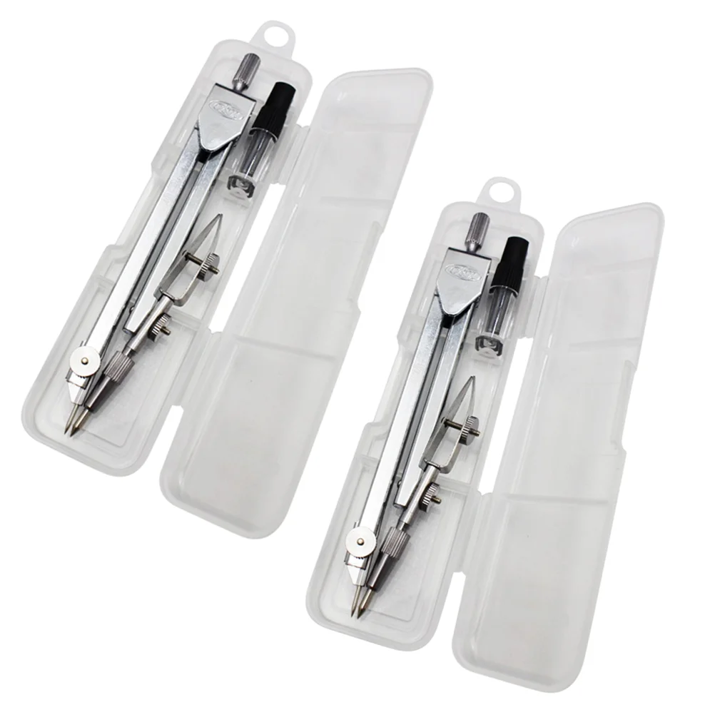 2 Pcs Metal Drawing Compasses for Students Drafting Tool Plastic Tools School Supplies