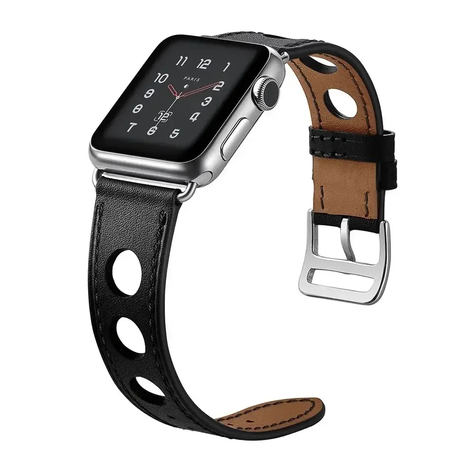Leather Band For Apple Watch Ultra 10 9 8 7 6 5 4 SE Three-hole Leather Waterproof Strap iWatch 49mm 45mm 40mm 41mm 42mm 44/46mm