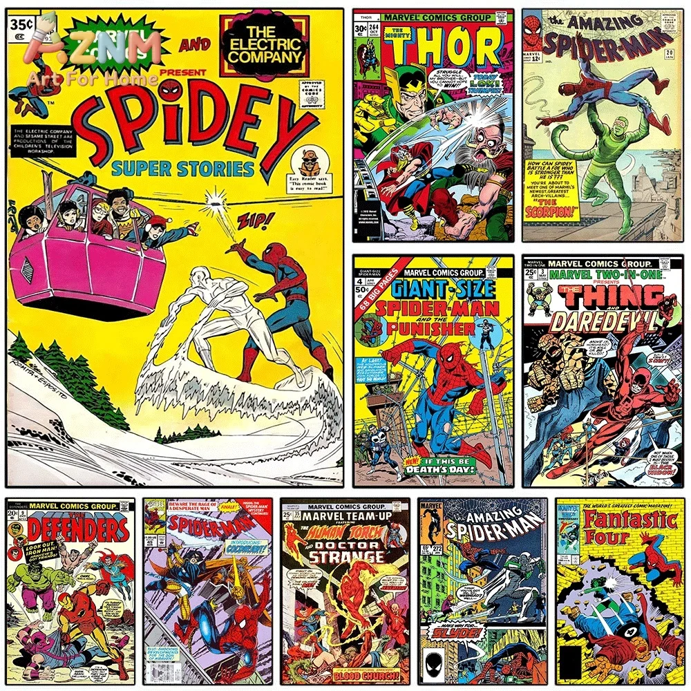 Vintage Spidey Super Stories Comic Cover Canvas Wall Art Print Poster Unframed Canvas Painting Home Living Room Bedroom Wall D