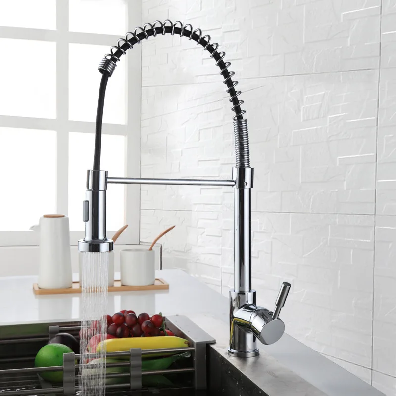 صنبور الربيع، صنبور حوض المطبخ الساخن والبارد ثنائي الوضع، صنبور خلط قابل للسحب بفتحة واحدة لحوض الخضروات #1