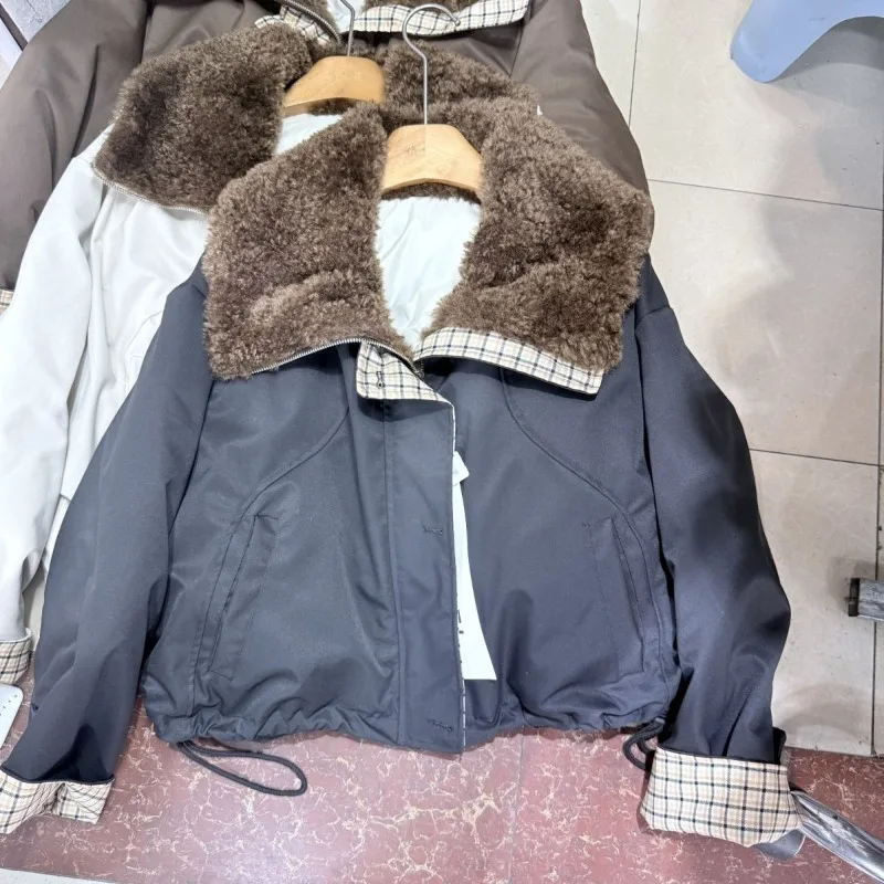 

2026 New Korean-style Fashionable Lambskin Fur Coat Women Is Short Loose and Slimming Down Cotton Style To Overcome The Winter