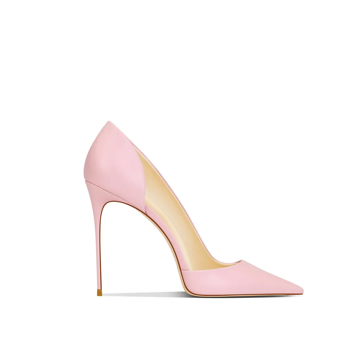 Spring New French Style Women's Pointed Toe Thin Heel Pumps White Genuine Leather Side Cutout High Heels