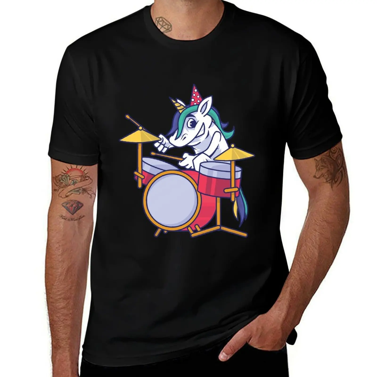 

Drummer Unicorn T-Shirt t shirts for man graphic tees t shirt men 100% cotton luxury brand T-Shirt