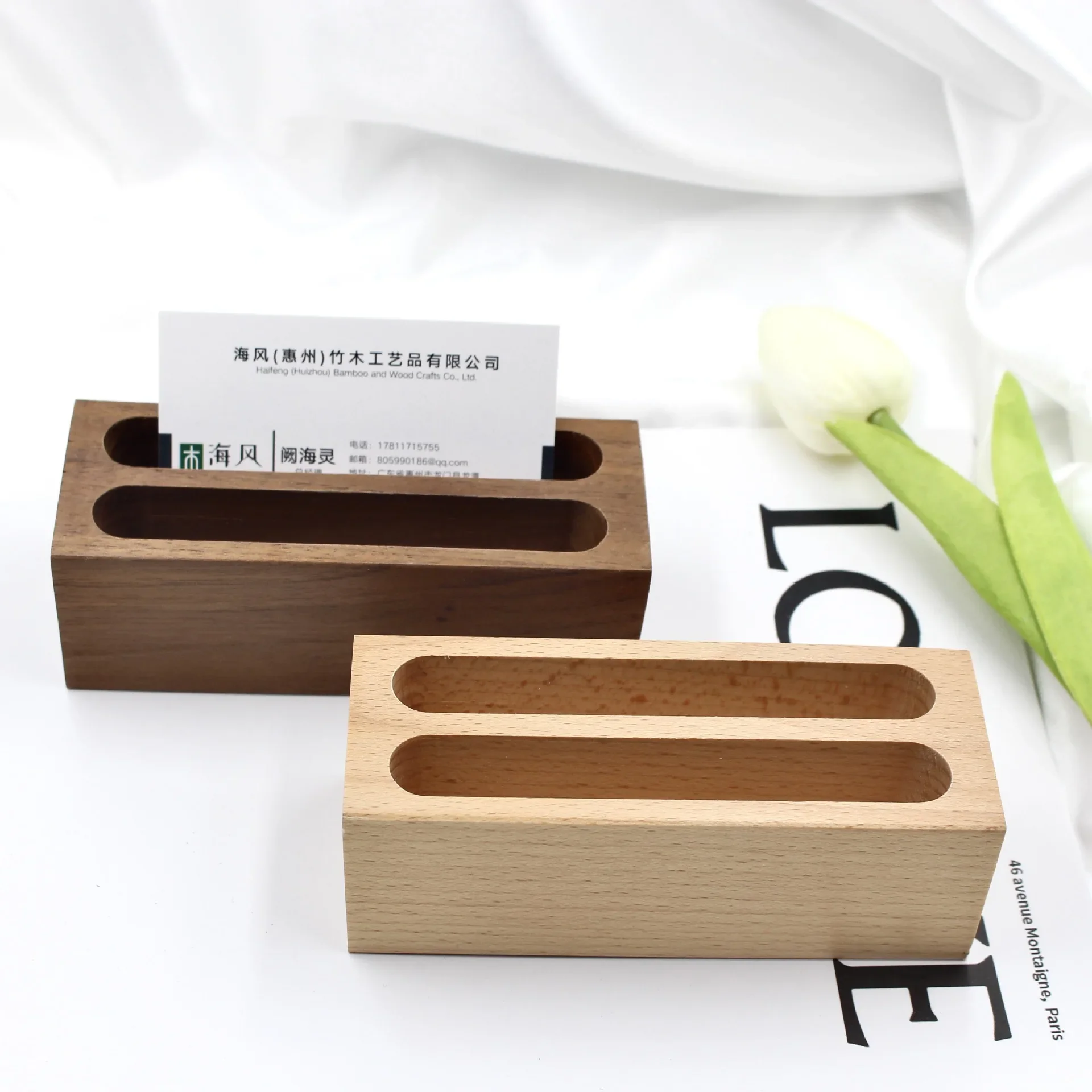 

Solid Wood Desktop Business Card Case Display Stand Memo Holder Storage Box Beech Wood Card Organizer Home Office Desk Accessori