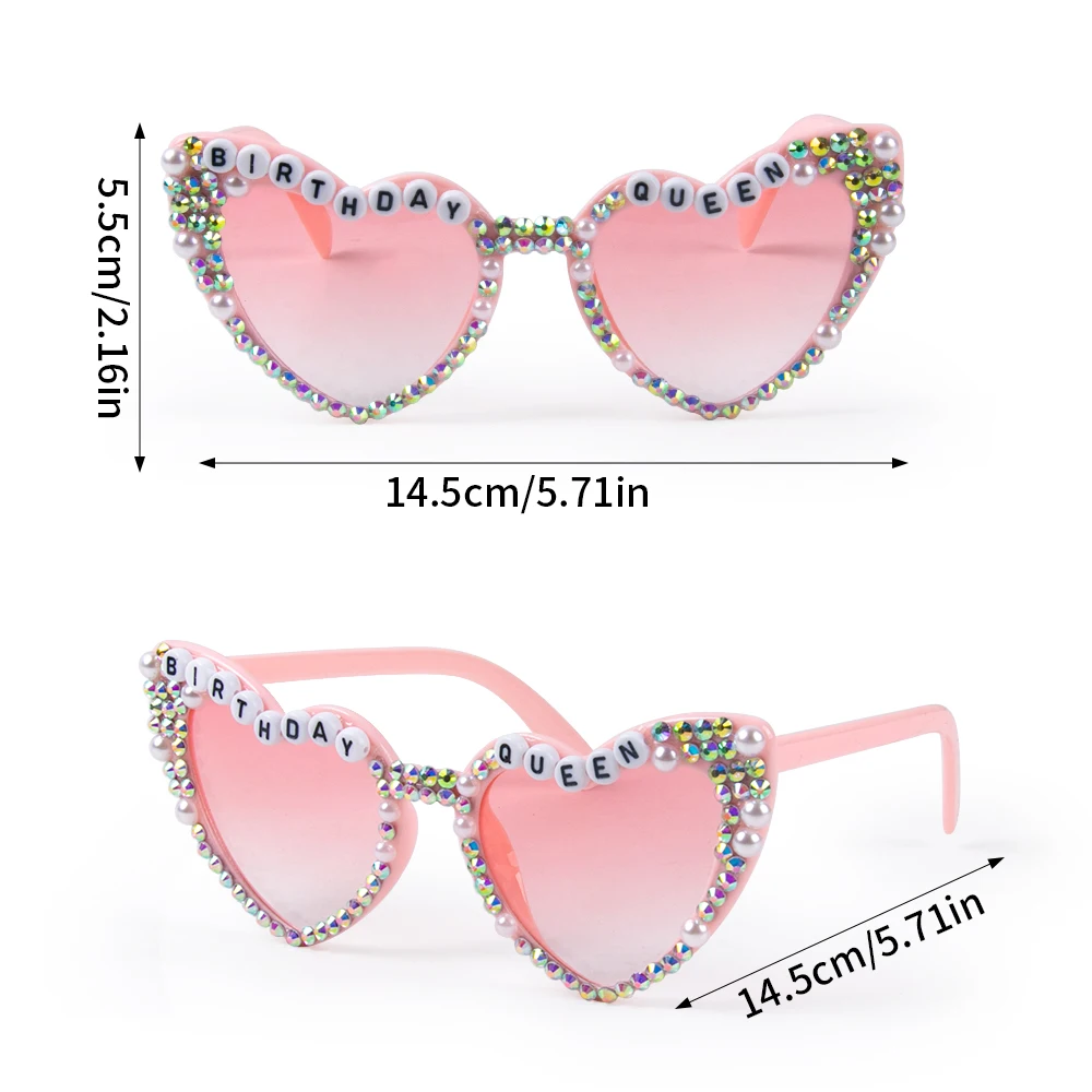 1/2/6Pcs Pink Birthday queen Love Heart Shaped Sunglasses Vintage Retro Glasses Bachelorette Party Girls Birthday Gift Supplies