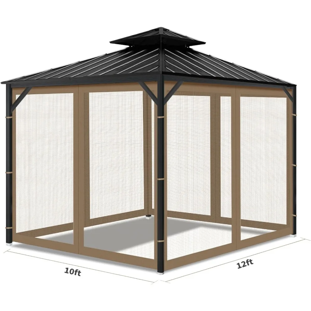 Gazebo-mosquitera de repuesto Universal para exteriores, red Gazebo de 10 'x 12', paredes de pantalla de 4 paneles para Patio al aire libre