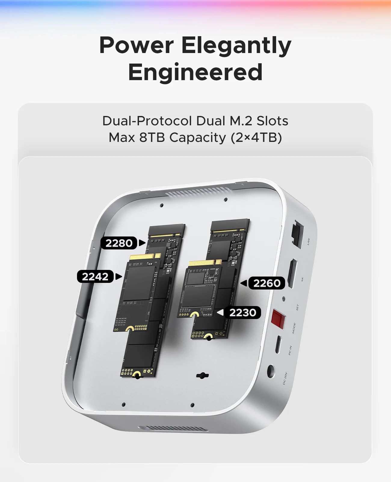 ORICO 10 Gbit/s Dockingstation Dual M.2 SSD Gehäuse Hub 4K60Hz-HDMI PD60W Offline-Klon-Erweiterung mit Lüfter für Mac Mini