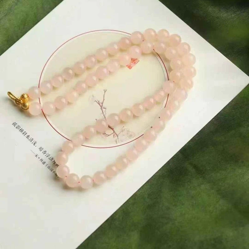 

necklace made of natural Hetian , Qinghai , old material, pink jade plain bead neckla