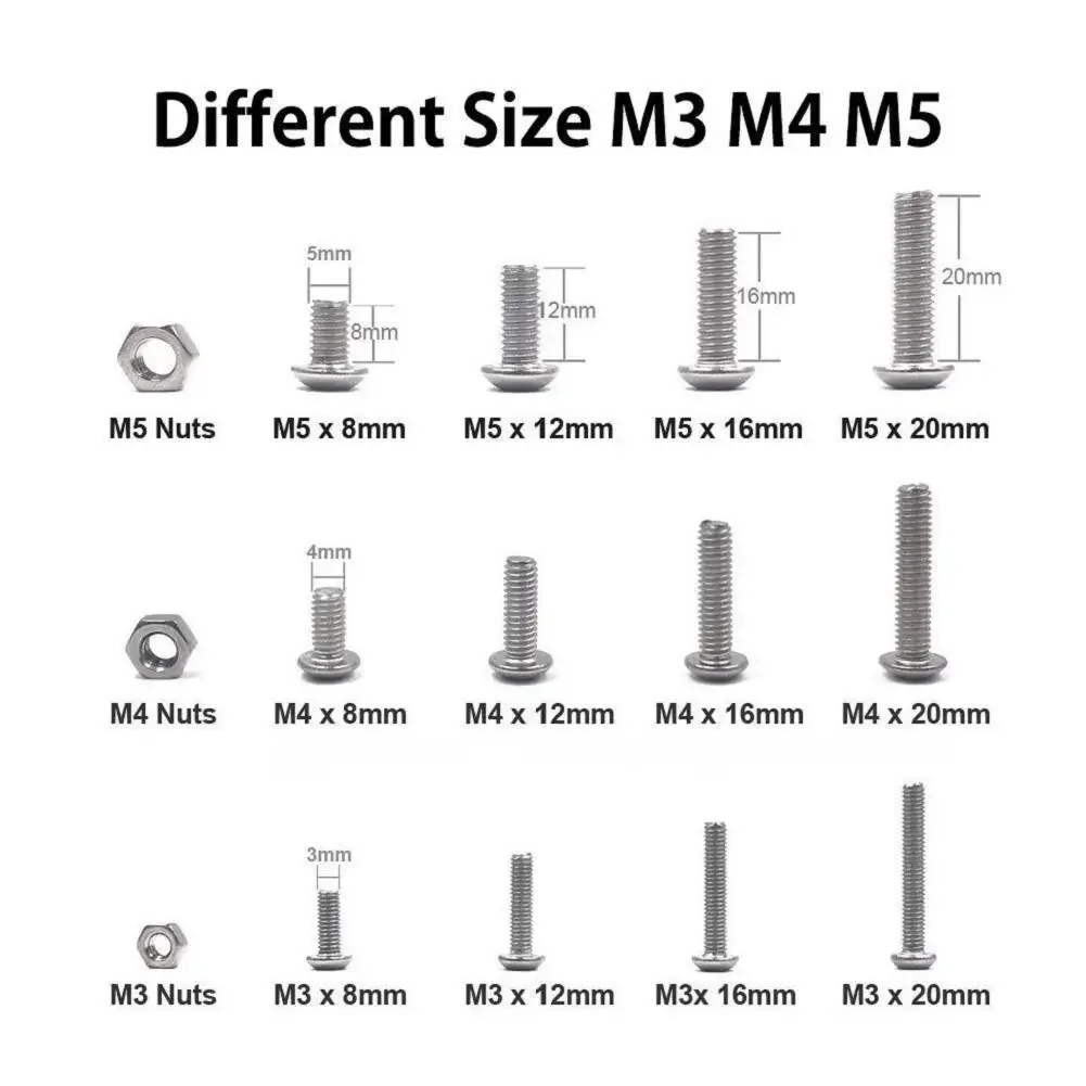 Comprehensive M3/M4/M5 Hex Socket Screw Kit 500 Pieces Stainless Steel Bolts with Nuts and Washers for Professional and DIY Use