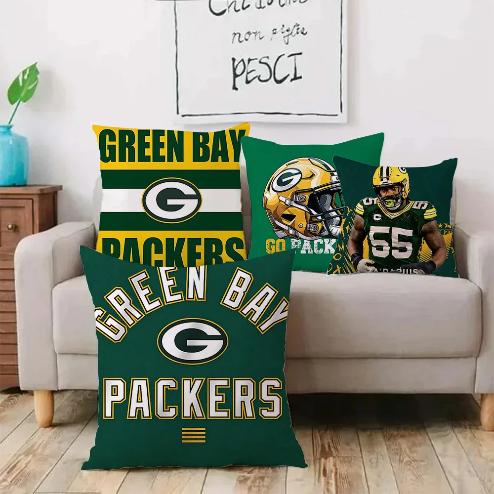 Green Pillow Covers Cartoon Sofa Decorative Home Double-sided Printing B-BayS Short Plush Cute Cushion Cover P-PackerS