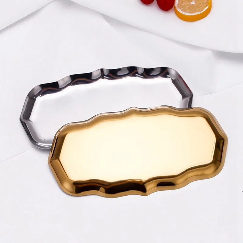 Jewelry Plate Household Stainless Steel Metal Shell Jewelry Tray Girls Multi-purpose Light Luxury Storage Plate Cosmetics