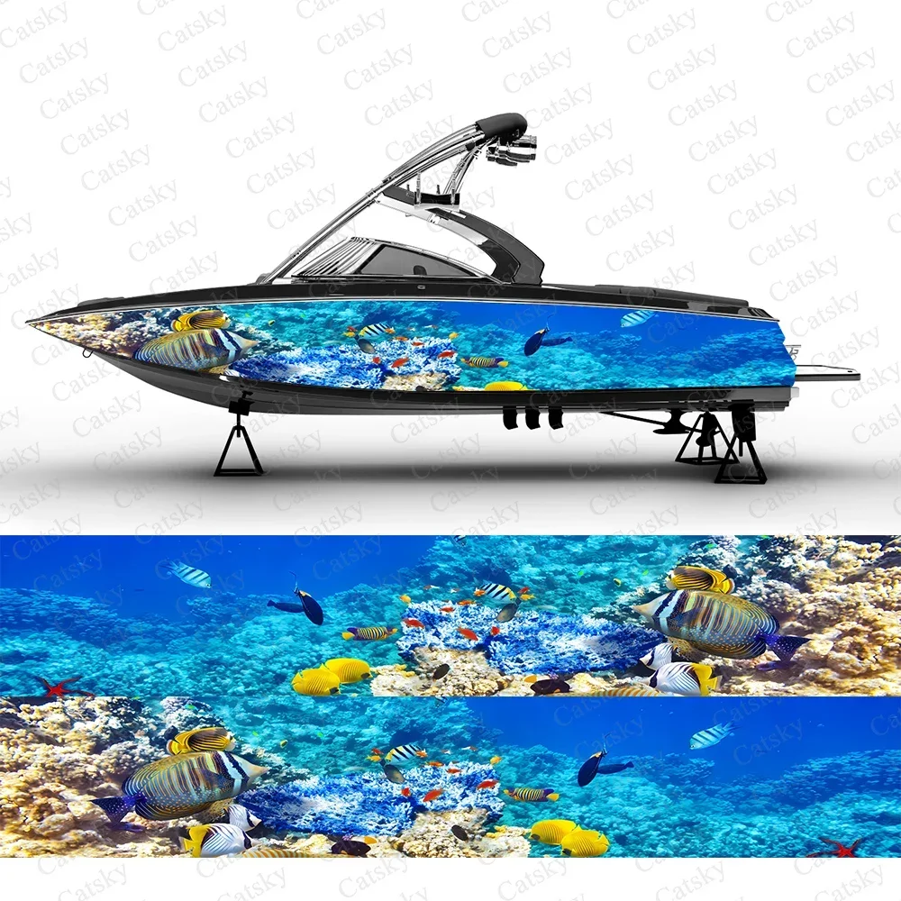 

Rich Species Fish Underwater World Graphic Blue Boat Sticker Vinyl Ship Pontoon Deck Boat Fishing Decorative Pontoon Boats Decal