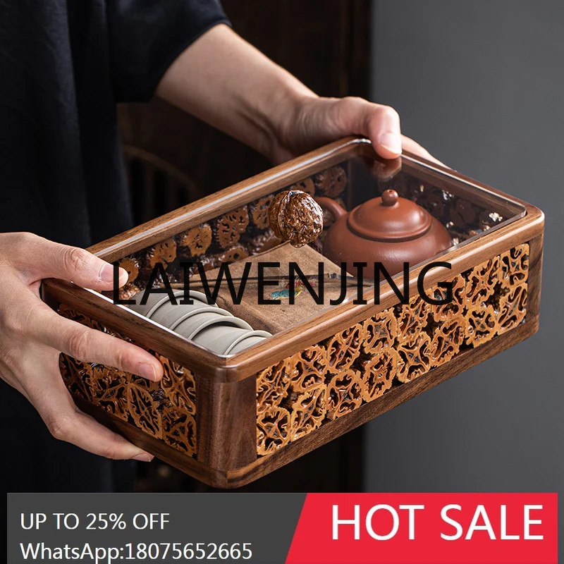 RWJ Handmade Walnut Tea Set Storage Box Sealed Moisture-Proof Bamboo Joint Compartment Fruit Plate