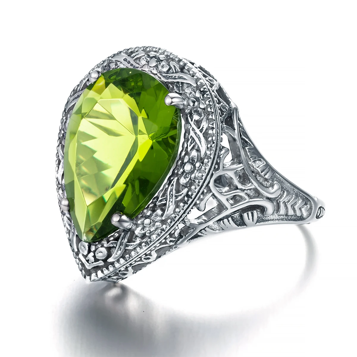 Szjinao 925 Sterling Silver Tear Drop Ring Stone Green Peridot Good Gemstone Women Luxury Designer Jewelry Wedding Party Gift