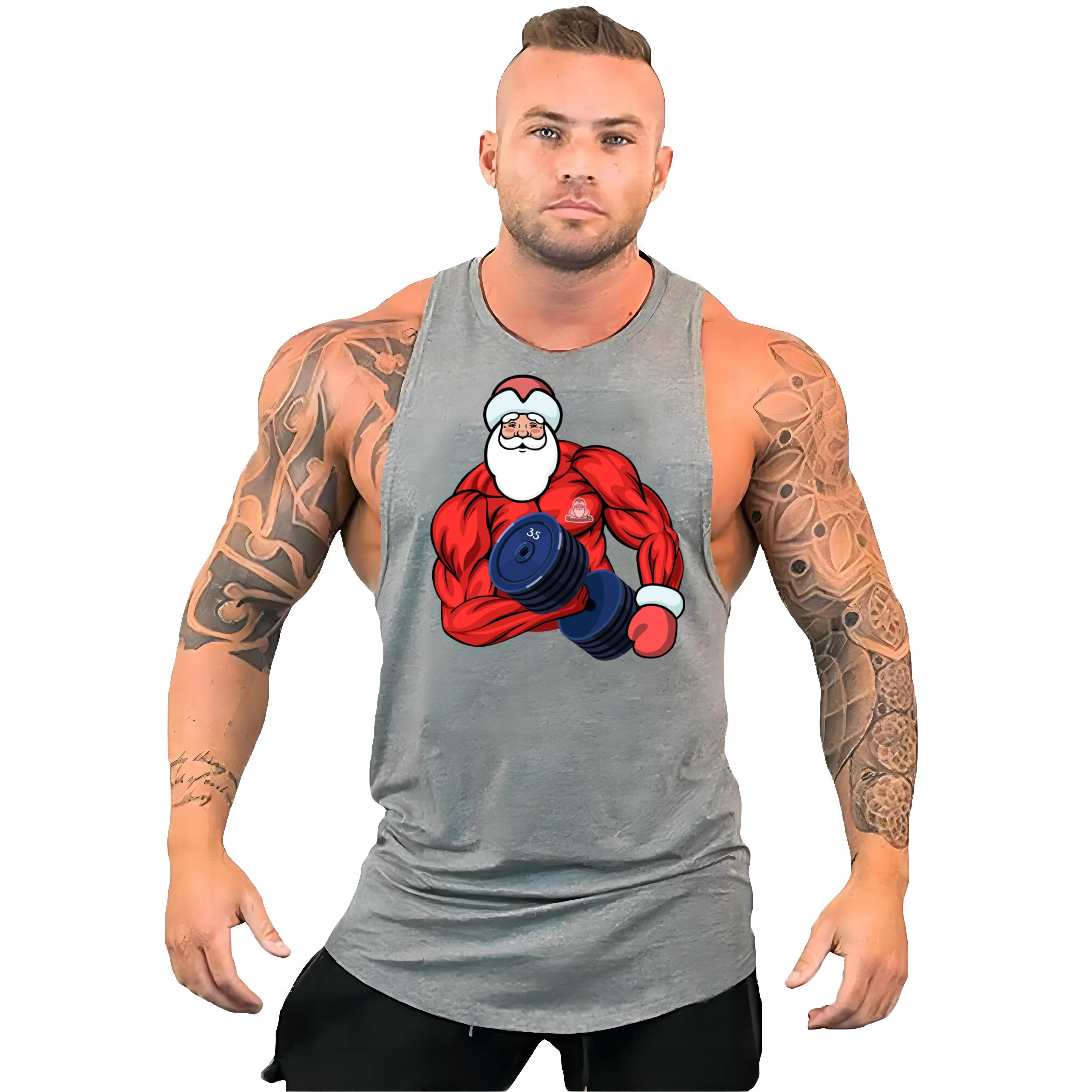 Men's Fashion Sports Breathable Vest tops Quick Drying y2k Gym Christmas Casual 2D Christmas Barbell Printed vest for Men