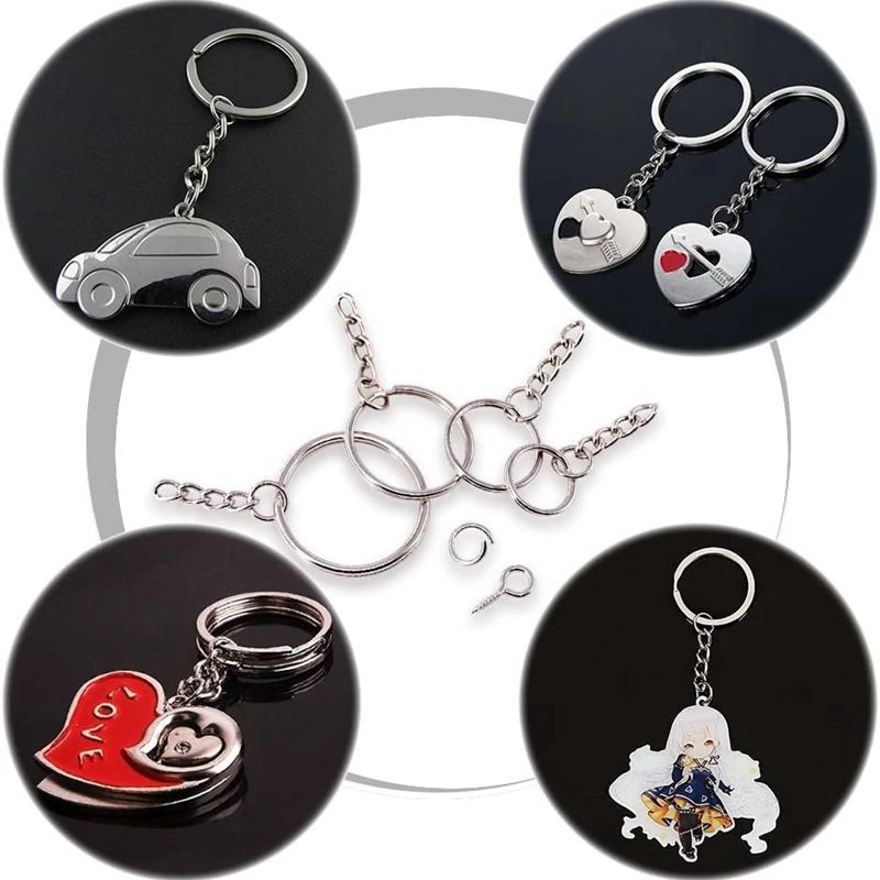 450Pcs Key Chain Rings Kit, Including 150Pcs Keychain Rings With Chain And 150Pcs Jump Ring With 150Pcs Screw Eye Pins