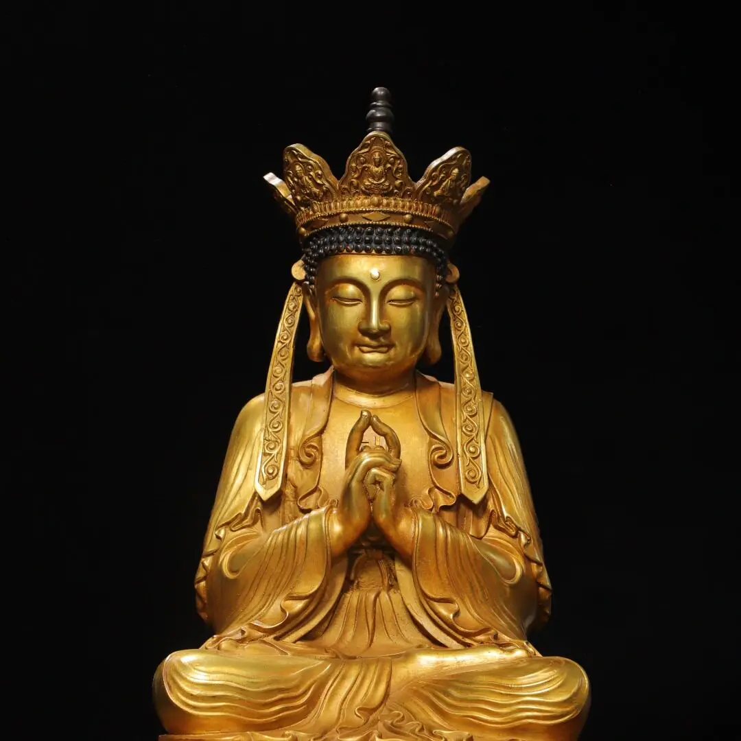 Avatamsaka Three Saints Vairocana Manjushri Samantabhadra Brass Gold Plated Home Altar Table Decor Antique