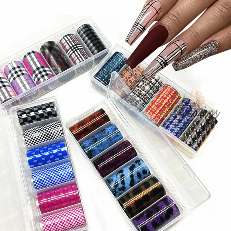 6ロールのヒョウ柄のネイルボード,転写紙,シェル,ネイルアートデコレーション用