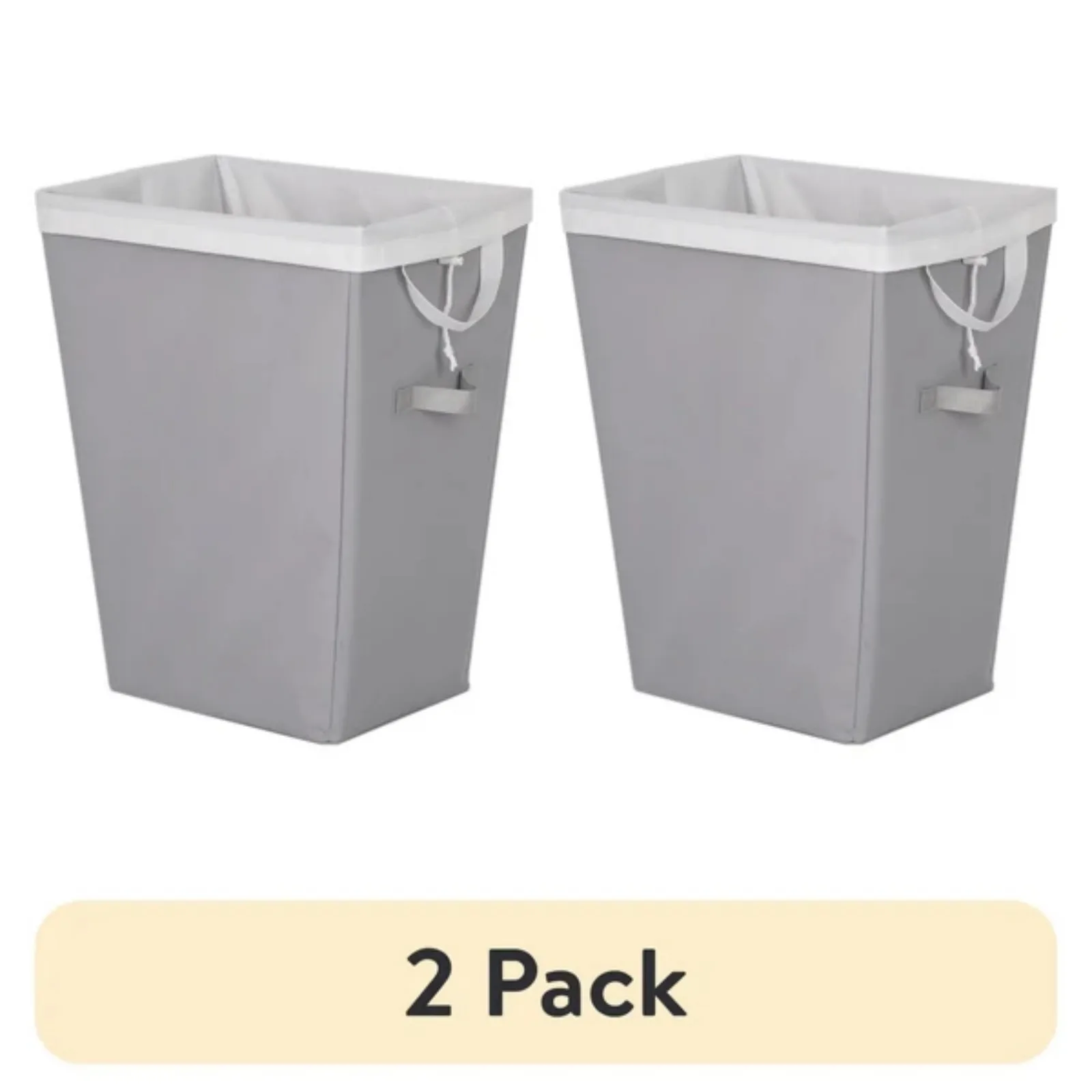 (2 pack) Polyester Laundry Hamper with Removable Liner, Slim Rectangle with Carrying Handles, Gray