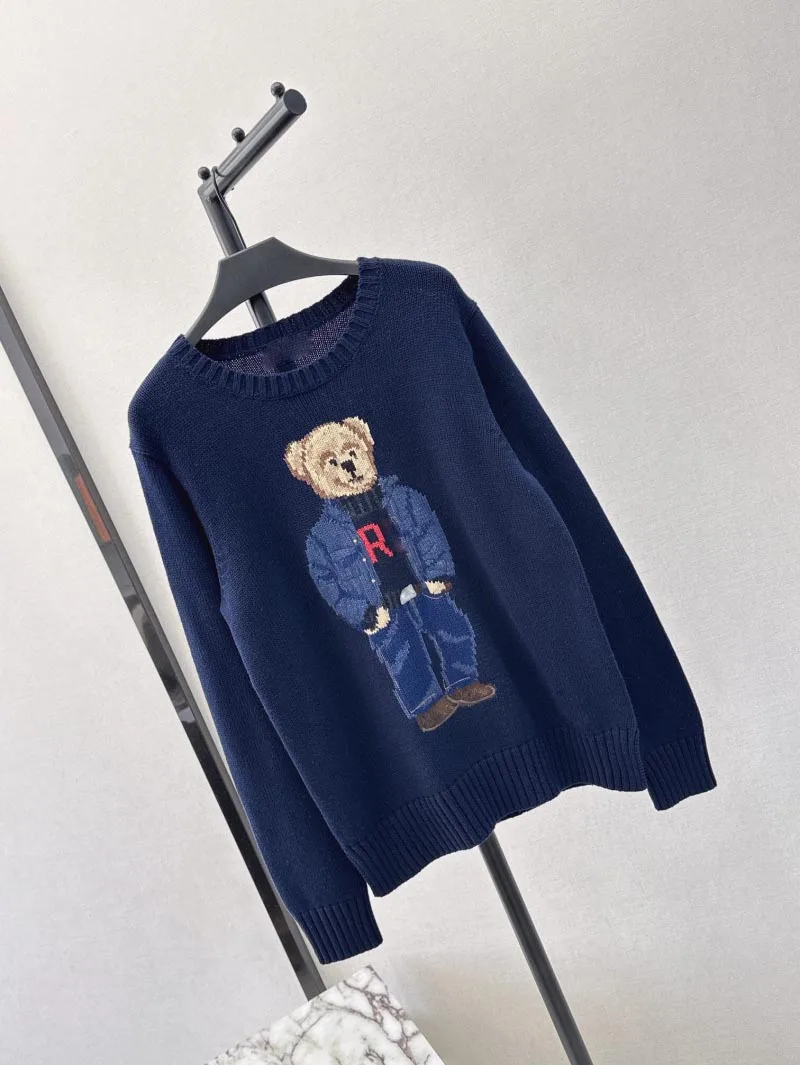 2024 Autumn/Winter New Women's White Casual Warm Cotton Sweater College Style Round Neck Cartoon Bear Pattern Top