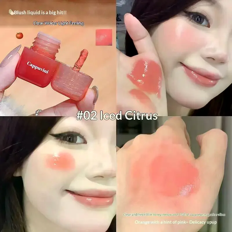 Cappuvini Mini Moisturizing Liquid Blush Energetic Sweet Cheek Rouge Blusher Long-Lasting Easy To Apply Naturally Breathable