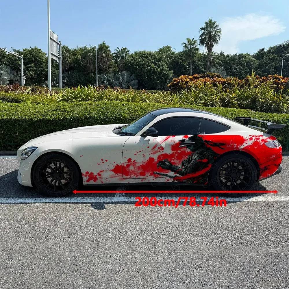 2pcs Fox Mask Samurai Painting Durable, Fade-resistant, Enhance Vehicle Aesthetics With Bold Artistic Design Car Vinyl Wraps