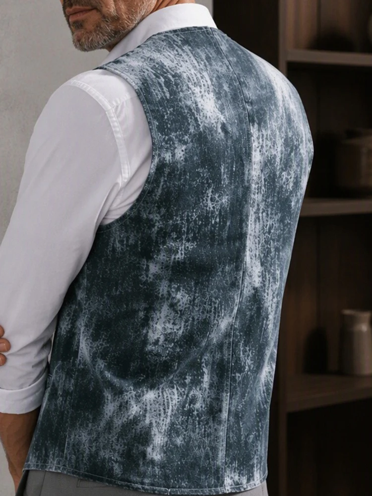 Men's Vintage Washed Design Vest V Neck Single Breasted Multi Pockets Slim Fit Casual Business Party Formal Banquet Waistcoat