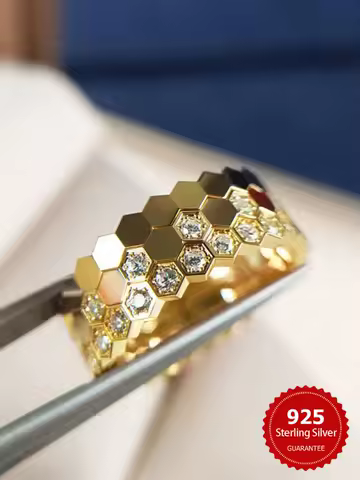 925 Sterling Silver Zircon Simple Delicate Honeycomb 3pc Set Ring For Women Engagement Wedding Luxury High Quality Fine Jewelry