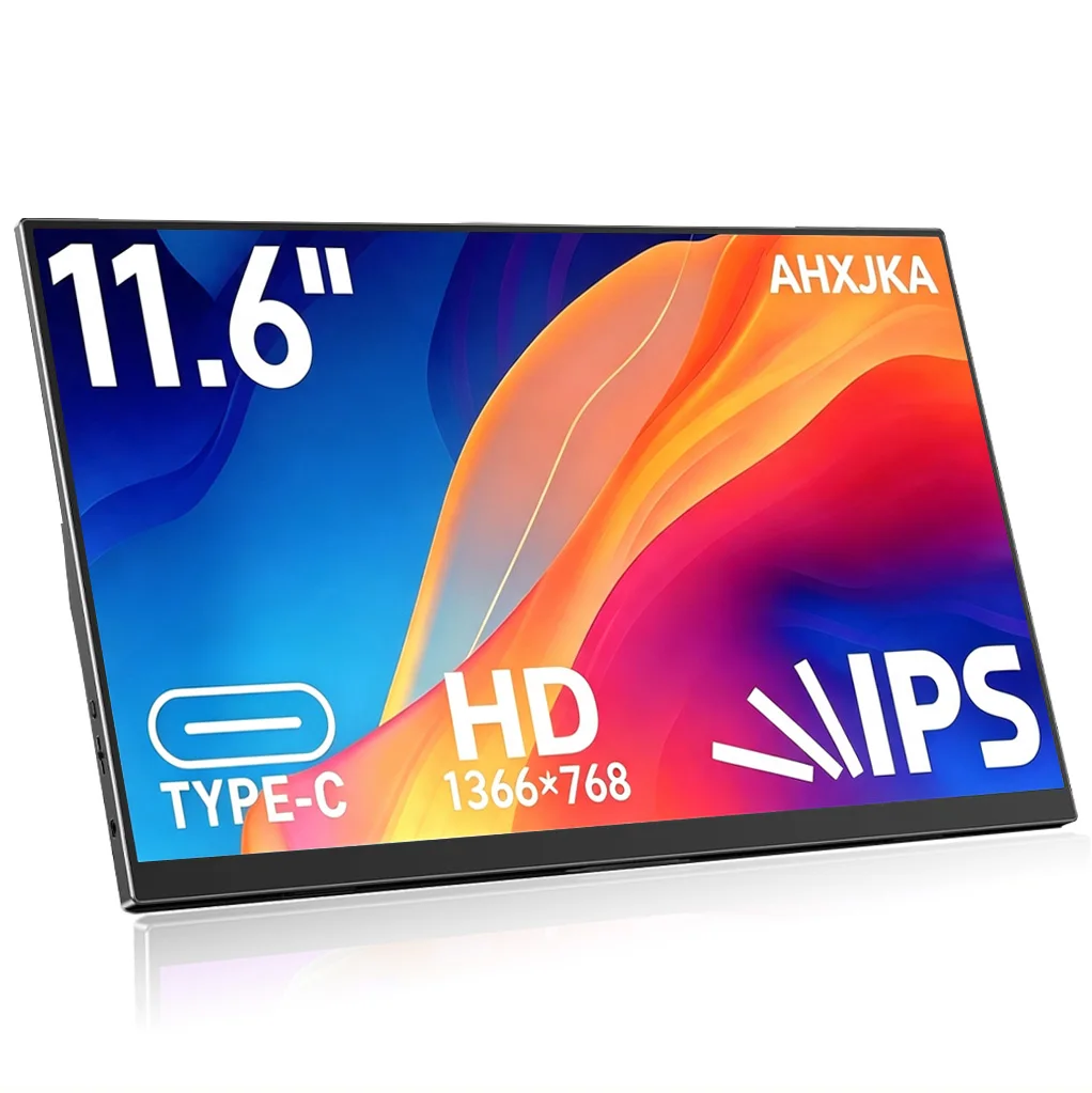 11.6 Inch HD Portable Monitor 1366*768P IPS 72%sRGB VESA One line link With Type-C Mini HDMI For Phone Laptop TV PS4/5 XBox Dack