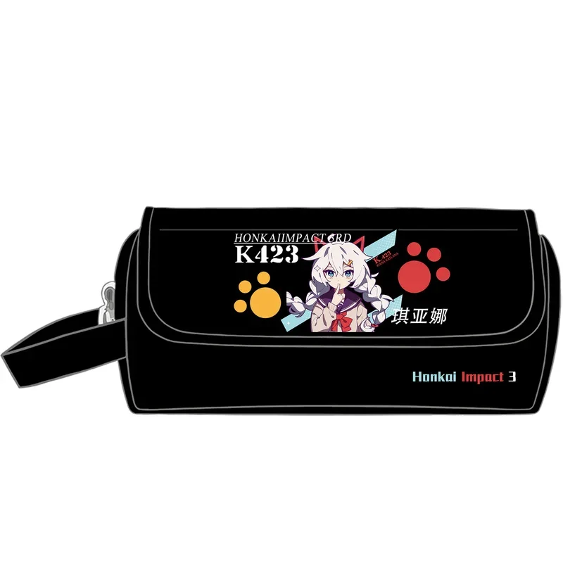 애니메이션 Honkai Impact 3 Rita Bronya Seele 발렌시아 등 심플 20x10x6.5cm 블랙 플립 캔버스 보관 문구 펜 가방 선물