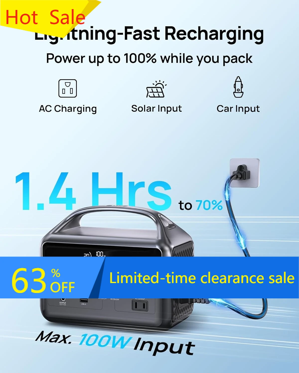 

Hot SalePortable Power Station 60,000mAh, 192Wh LiFePO4 Battery Backup w/2 300W (Surge 600W) AC Outlets, 2H Fast Charging