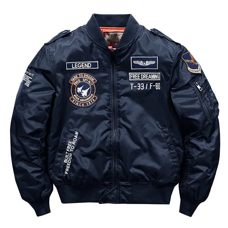 Zimowa gruba ciepła kurtka hip-hopowa męska wysokiej jakości wojskowy motocykl Ma-1 Aviator Pilot płaszcze męskie Baseball Bomber Jacket
