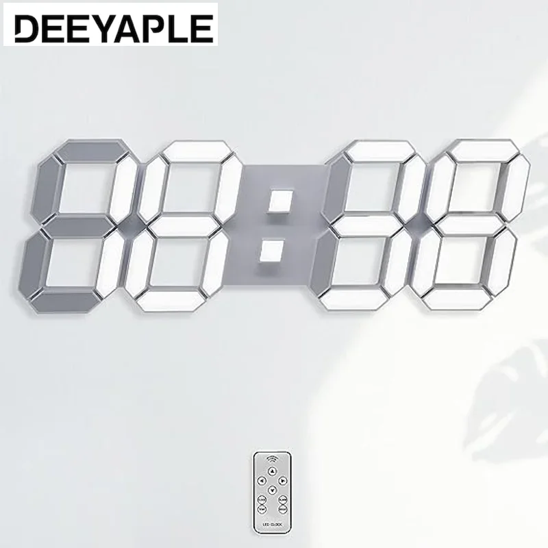 Deeyaple 3D LED Wall Clock 15Inch Digital Alarm Clock Time Date Temp Loop Display Snooze Auto Dimming Large Clock Fashion Decor