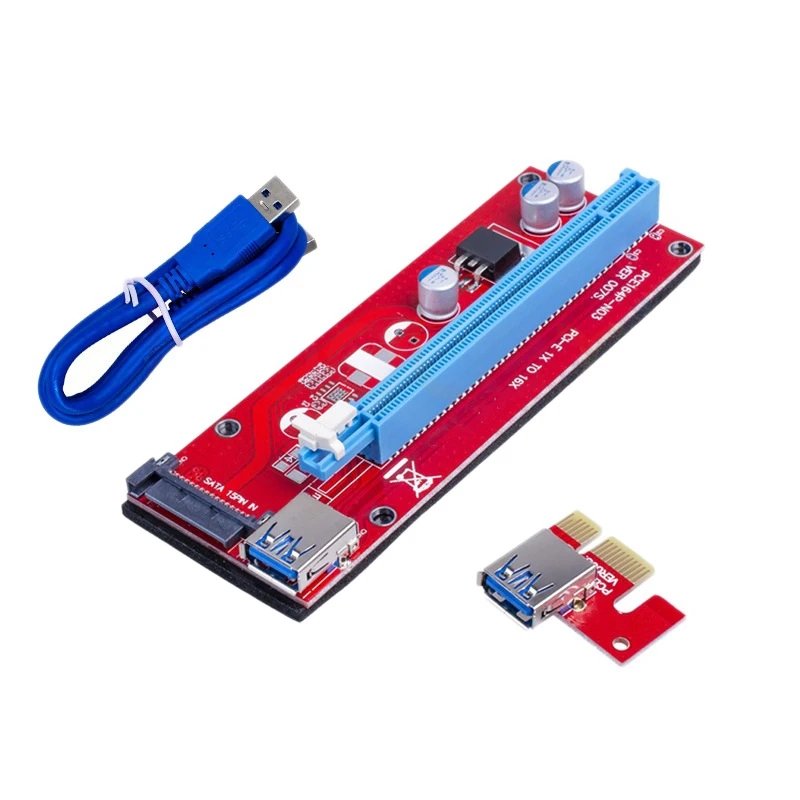 Ver007S PCI-E Riser 1X to 16X USB PCI Express Riser Powered Adapter Card 60cm USB 3.0 Extension Cable for Bitcoin(Red)