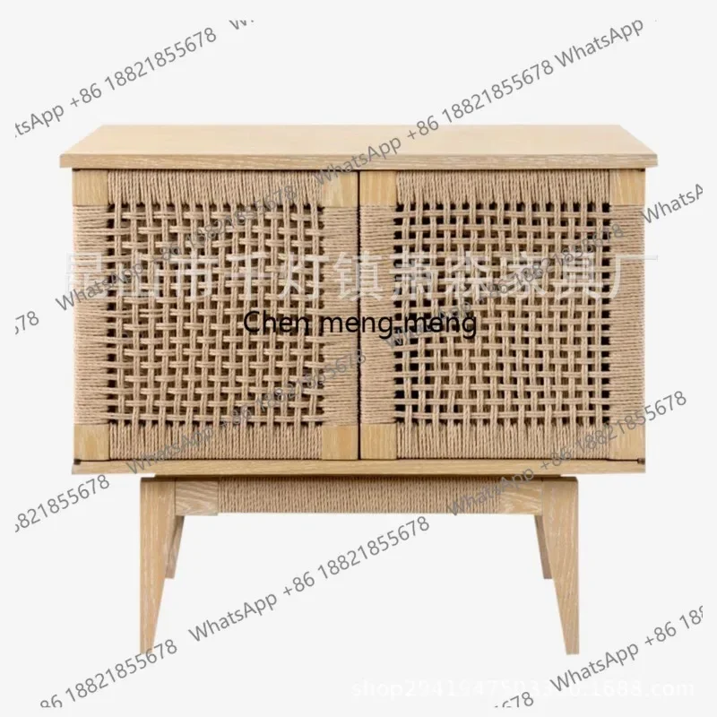 

B & B retro simple braided rope log tea cabinet Nordic dining side cabinet Household rattan porch side cabinet