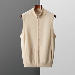 Autumn And Winter 100% Wool Sweater Men's Vest Zipper Vest Half Turtle Neck Youth Cardigan Vest Bottoming Shirt