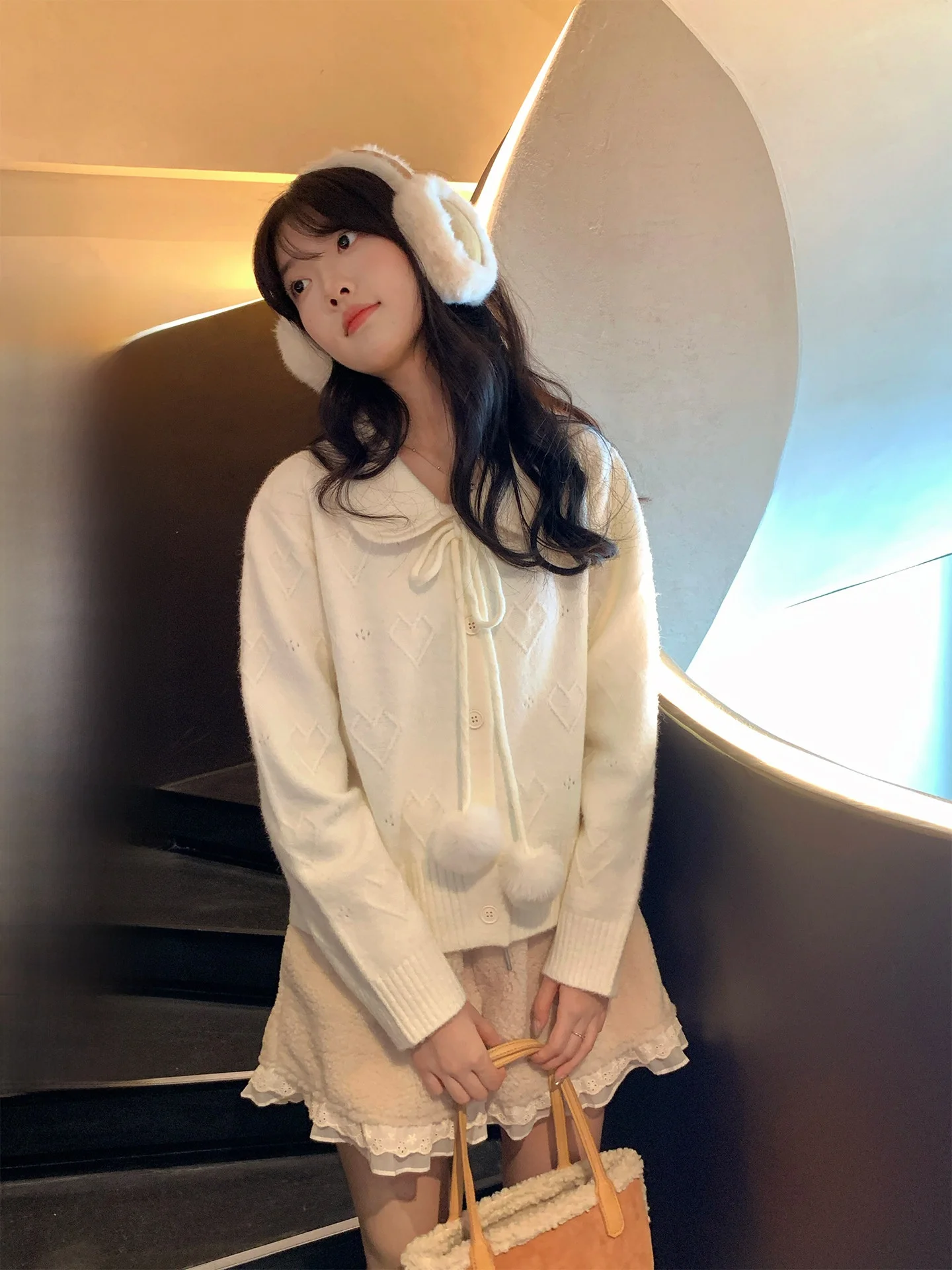 

Holli Korean Sle Knitted Sweater Women's Faion Versatile Slimming Ball Long Sve Cardigan Warm Daily Wear