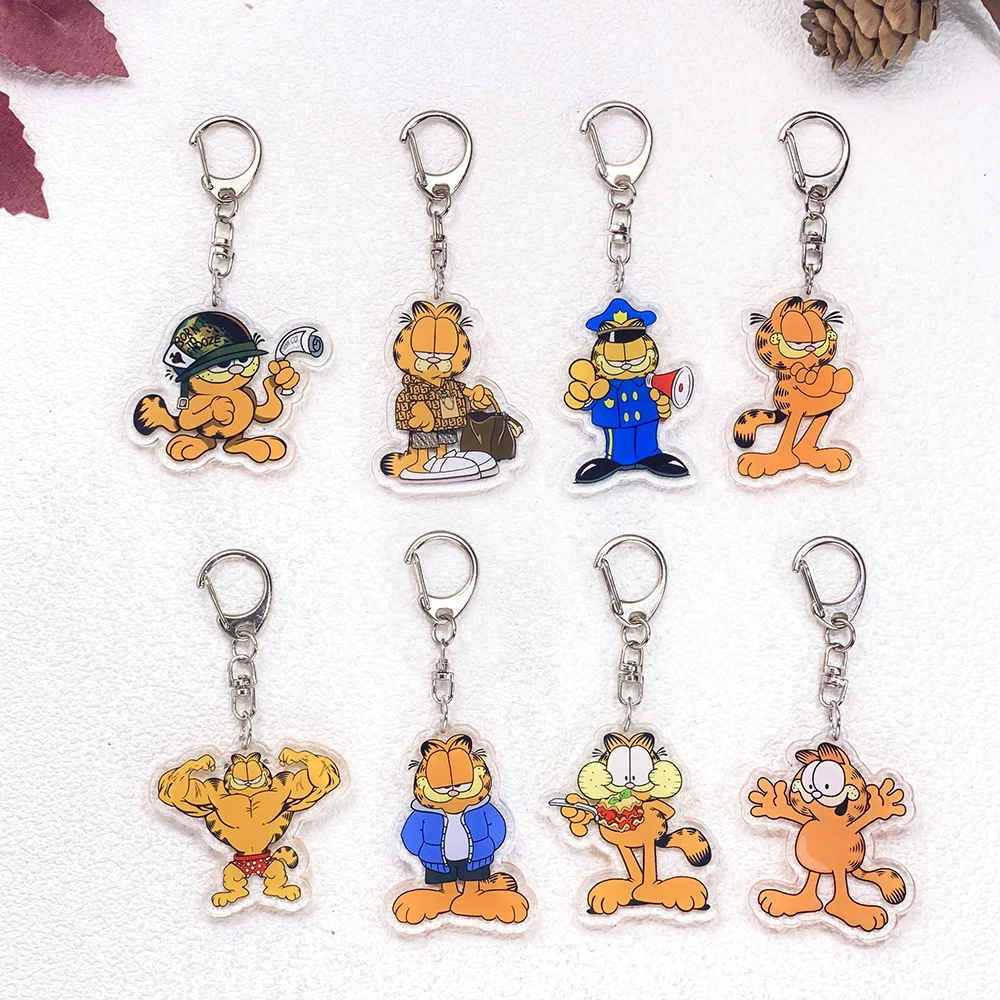 1/16Pcs Cartoon The Garfield Show Keychain Accessories Acrylic Cute Charms Pendant For Bag Funny Key Holder Backpack Decoration