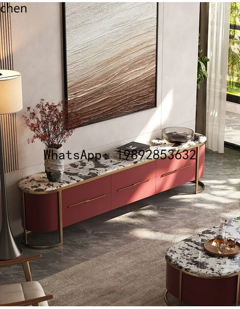 

light luxury natural marble TV cabinet living room home modern high-end villa super crystal floor cabinet