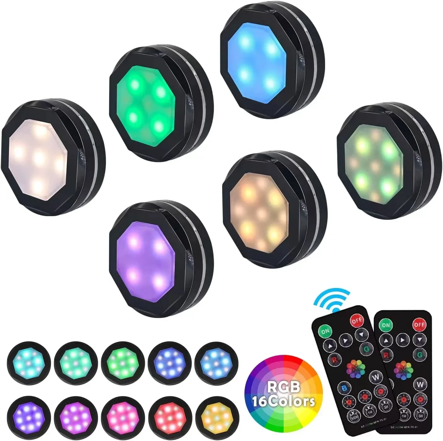 16 Colors LED Under Cabinet Light Battery Powered Wall Lamp Wireless Touch Sensor LED Puck Lights For Kitchen Closet Night Lamp