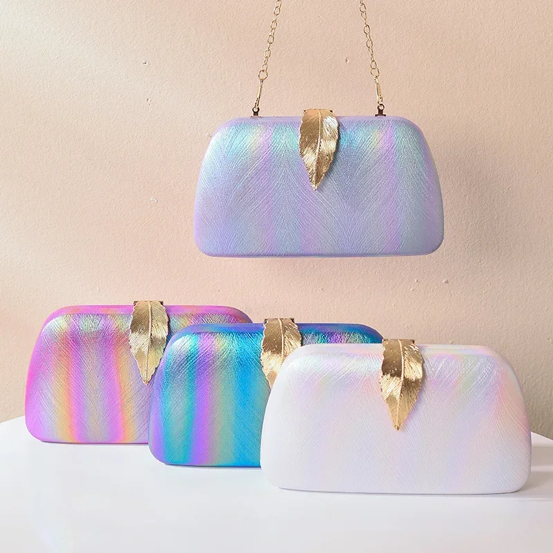 

Gradient PU Evening Clutch Bag Ladies Handbag Party Purse for Bridal Metal Leaf Lock Shoulder Bag Fashion Luxury Banquet Bags