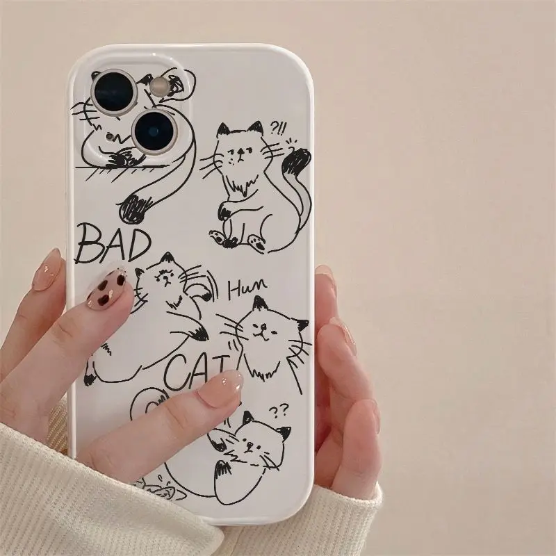 Comic Bad Cat Phone Case For iPhone 14 13 12 11 Pro XS MAX XR 7 8 Plus Mini SE2020 Silicone Cover Cases