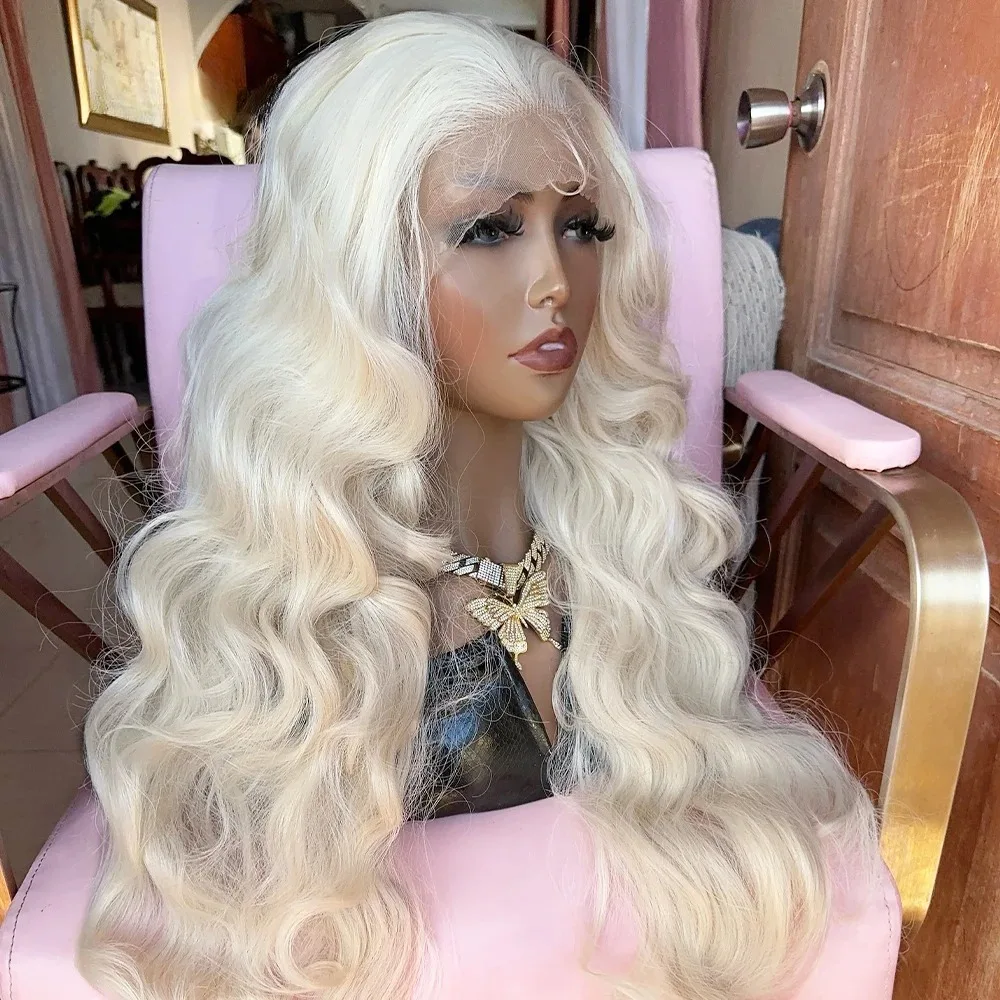 

White Lace Wig 13x4 HD Long Body Wave Lace Front Wig Synthetic And Blend Lace Wigs Pre Plucked Glueless Cosplay For White Women