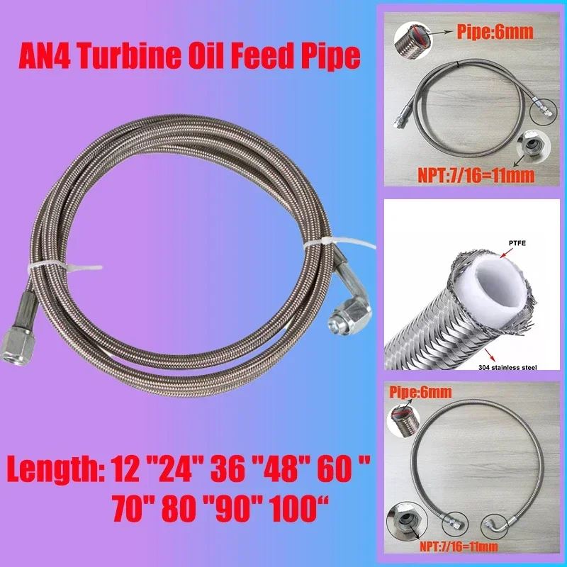 

Car Accessories Turbo Oil Feed Line 4AN PTFE Stainless Steel Braided Oil Feed Tube Pipe 12in~100in Car Oil Gas Cooler Fuel Hose