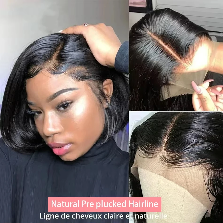 250% Human Hair Wigs Brazilian Remy Bone Straight Short Bob Wig For Women 14 Inch 13x6 Straight Lace Frontal Bob Wig Pre Plucked image 5