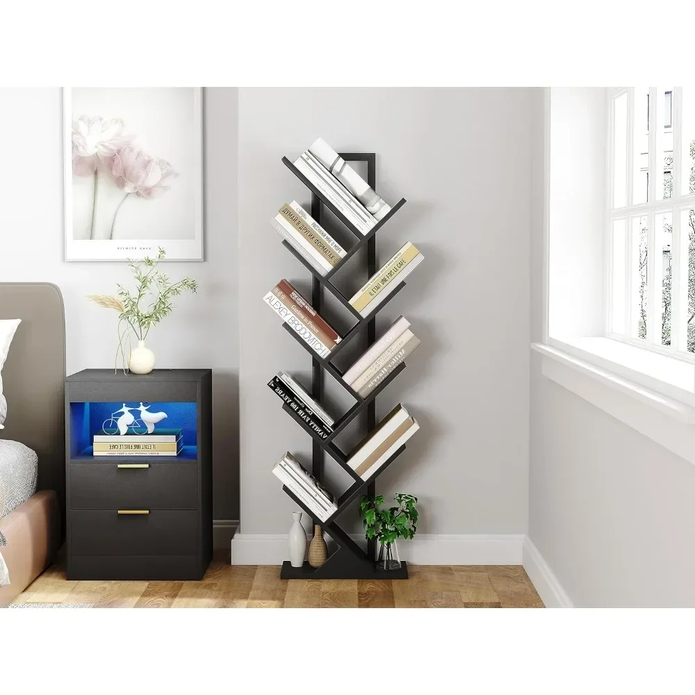 

l LTree Bookshelf, Geometric Bookcase With Steel Pipe For Living Room Bedroom, Floor Standing Books Shelves For Home Office